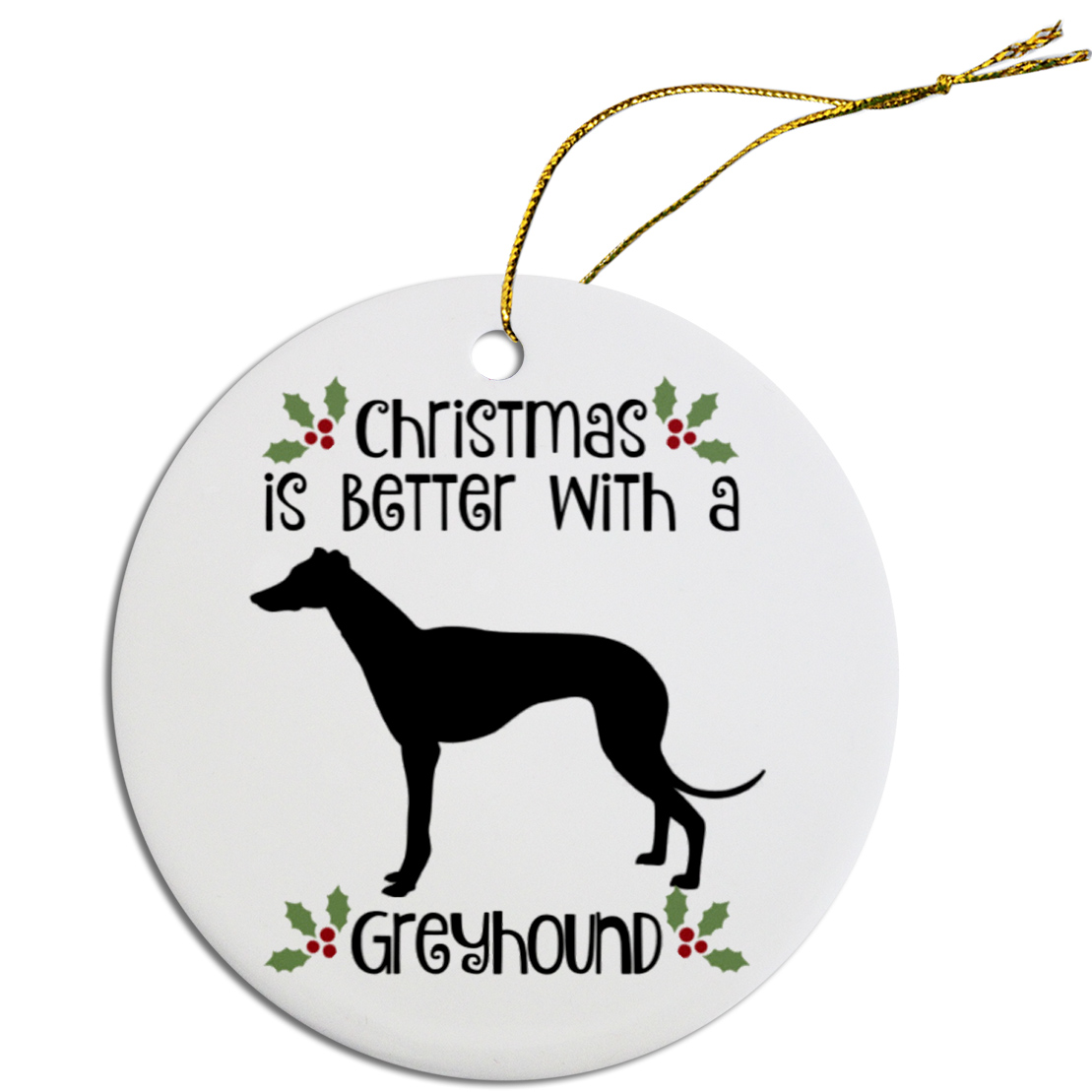 Breed Specific Round Christmas Ornament Greyhound